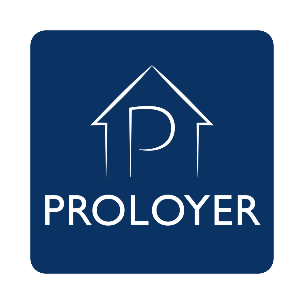 Logo proloyer blanc sur fond bleu
